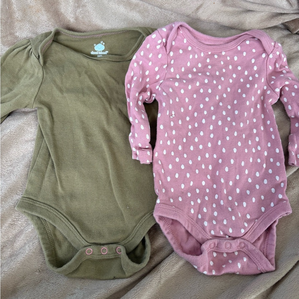 Cloud Island Pink and Olive Bodysuits Set